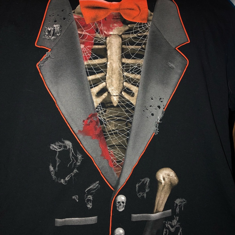 Skeleton tux shirt.